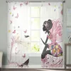 Rideau dessin animé papillon fée fille rose blanc Tulle rideaux pour salon chambre décor en mousseline de soie pure Voile cuisine fenêtre rideau 231019