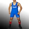 Badiace USA Star Tight Wrestling Singlet Gym Power Weight Lifting Outfit Man Tights One Piece Wrestling Gear can Custom Logo291D