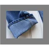 Jeans taille haute pour femmes, ajouré, Logo brodé, décoration, pantalon en Denim droit bleu décontracté, livraison directe