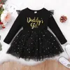 Mädchenkleider Baby-Kleid für 3–24 Monate, Kleinkind-Kleidung, Buchstaben-Druck, langärmelig, Netzkleid, Outfit für geborenes Baby, Prinzessinnenkleid 231019