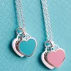 Emalia w kształcie serca błękitne serce czerwone serce naszyjnik dla kobiet 925 srebrny łańcuch obojczyka Prezent urodzinowy