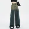 Dżinsowe dżinsy gradient traw barwione uliczne styl vintage swobodne amerykańskie spodnie dżinsowe żeńskie proste spodnie