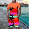 Homens Tracksuits Homens Roupas 3D Impresso T-shirt Ternos Plus Size Coco Árvores Gráfico Designer de Moda Redondo Pescoço Ropa Manga Curta 2 Pcs