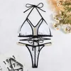 Mulheres Swimwear Mulheres Corrente Split Swimsuit Pendurado Pescoço Strap String Beads Bikini Sexy Moda Lace Up Acolchoado Natação Ternos