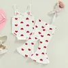 Ensembles de vêtements 0-3 ans bébé filles beaux vêtements ensemble pour la Saint Valentin enfant en bas âge coeur imprimé sans manches barboteuse hauts pantalons évasés enfants été