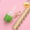 Cute Mini Pearl Milk Tea Cup Key Chain Trendy Funny Moon Buckle Keychains Car Pendent Bag Accessories Keyring for Women Gift