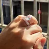 Anillos de pareja Joyería de lujo Plata de ley 925 Relleno de oro rosa Corte ovalado Topacio blanco CZ Diamante Mujeres Anillo nupcial de boda Set248V