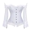 Top corsetto da sposa per donna con maniche stile vittoriano retrò burlesque corsetto in pizzo e bustier gilet da sposa moda bianco282m