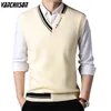 Men's Vests Men Knit Vest Korean Style Sleeveless Jumpers Plus Size 100kg Patchwork Sweater Pullover V Neck for Autumn Winter 0017917 231018