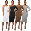 Casual Dresses Women Sexy One Shoulder Dress Pleated Long Sleeve Slim Solid Color Fashion Wrap Hip Bodycon Evening Party Wear