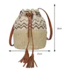 Abendtaschen Kordelzug Stroh Umhängetasche für Frauen Casual Handtasche Sommer Strand Rattan Eimer Tasche gewebt Boho Quaste Geldbörse