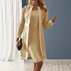 Casual Dresses Oriya Elegant Mature Women Fashion Spring Autumn Slim Dress Long Sleeve Cardigan Set Lace for Party230e