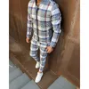 Men's Tracksuits Gentlemen Fashion Plaid Mens Sets Trackpants 2 Pieces Set Tracksuit Men Jackets Pants Sportswear Casual Sweatpants Sports