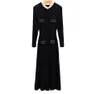 Fadan San Dro 2023 Autumn/Winter New Long Sticked Dress Women's Contrast Wood Ear Edge Round Neck Classic Little Black Dress