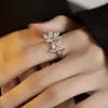 Cluster Rings Brillian Japan And South Korea Fashion Zirconia Leaf Opening Adjustable Ring Jewelry For Women 2023 Wedding Stores