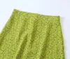 Skirts Withered 2023 Straight Long Skirt French Style Fashion Vintage Glass Green Small Floral Print Midi Women