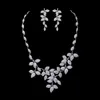 Luxury Shiny Zircon Leaf Necklace Earring Electroplated Platinum Copper Set 3A Zircon High Grade Necklace Jewelry for Women's Wedding Engagement Banquet Dinner SPC