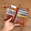 Plånböcker retro äkta läder herr långa plånbok stor kapacitet koppling smal korthållare handgjorda för hane