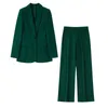 Calças femininas de duas peças outono sênior negócios local de trabalho elegante 2pieceset verde escuro xale colarinho um botão casual terno casaco perna reta