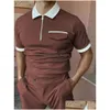 Mens S 2022 Men Shirts Summer High Quality Casual Daily Short Sleeve Striped Turn-Down Collar Zippers Tees Drop Delivery