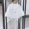 Women's Blouses 2023 Summer Stand Collar Loose Hem Embroidered Hollow Cropped Top White Shirt Women