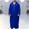 Ethnic Clothing Men Muslims Long Thobe Hooded Robe Mens Kaftan Loungewear Shirt For