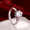 Anéis de cluster moda prata cor casamento para mulheres luxo branco zircão geometria anel romântico jóias presentes de aniversário