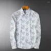 남자 캐주얼 셔츠 고급 디자인 감각 유행 플로럴 셔츠 남자 긴 슬리브 2023 가을 청소년과 잘 생긴 하와이 해변 꽃
