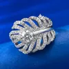 Handgemaakte Feather Moissanite Diamond Ring Real 925 Sterling Silver Party Wedding Band Ringen voor Vrouwen Engagement Sieraden Cadeau