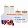 US CA Warehouse!!! 3 days delivery !16oz Sublimation Glass Mugs Cup Blanks With Bamboo Lid Frosted Beer Can Glasses Tumbler Mason Jar Plastic Straw GG1019