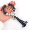 New Silicone Keychain DIY Key Tassel Wood Beads Bracelet Keyring Girl Women Accessories Multicolor Keychain Wholesale Hot Sale