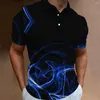 Men's Polos Summer Menshort Sleeve Polo Shirt 3d Printing Trend Glow Line Pattern Daily Street Casual Oversized Tops Male Poloshirt Clothing