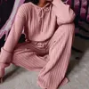 Kvinnors sömnkläder 2023 Casual Autumn Winter Women Sticked Pyjama Set Hooded Pants Home Suit Lång ärm Loose Lounge Wear