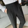 Abiti da uomo Pantaloni a gamba dritta Classico ufficio Slim Fit Vita alta Tasche vintage per uomini in stile business formale