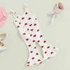 Ensembles de vêtements 0-3 ans bébé filles beaux vêtements ensemble pour la Saint Valentin enfant en bas âge coeur imprimé sans manches barboteuse hauts pantalons évasés enfants été