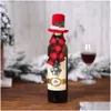 Dekoracje świąteczne świąteczne Buffalo Plaid Mini Santa Hat and Scalf Wine Butelka er Sierware Holder Ozdoby stołu XBJK2110 Ho Dhqdl