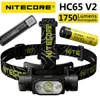 Gadżety zewnętrzne HC65 V2 1750 LUMENS TRZYMIOŚCI METALOWE REFICJA ZEWNĘTRZNEGO WYPOSIĘKOWANE DO BAZTUJĄCY NL1835 KM za pomocą ładowania USB-C 231018