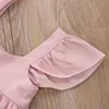 Kläderuppsättningar 2023 Infant Baby Girl Kid Clothes Cute Ruffles Sleeve Säljs toppshorts 2st.