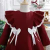 Flicka klänningar 1-5 år flickor baby juldräkt spets bowknot klänning fest barn chirstmas för rött år kläder vinter
