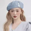 Berets Y2K Japanische Knopfdekoration Denim Baskenmütze Mütze Frühling Sommer Retro Britisches Temperament Trend Maler Hut Frauen Caps Gorras 231018