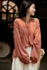 Women's Blouses Cotton Shirt Solid Vintage O-necks Ladies Clothing Loose FASHION Folds Long Sleeves Spring/Summer Tops