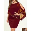 Plus Size Dresses Elegant Geometric Print Christmas Party Autumn Chic Fashion Layered Bell Sleeve Midi Red 2022 Women Drop Delivery