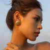 Boucles d'oreilles à dos en acier inoxydable, texture de coque minimaliste, plaqué or 18 carats, fil ovale, clip anti-ternissement, lumière de luxe pour femmes