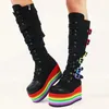 Marca grande moda gótico rianbow plataforma fivelas zíper colorido grande qualidade botas de motocicleta mulher sapatos 230922