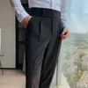 Abiti da uomo Pantaloni a gamba dritta Classico ufficio Slim Fit Vita alta Tasche vintage per uomini in stile business formale