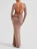 Casual Dresses Long Sleeve Maxi Dress For Women Sexy Backless Evening Party Wedding Guest Back Ruched Bodycon