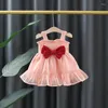 Abiti da ragazza Abiti da neonata 2023 Sling Big Bow Bambino Dolce principessa Mesh Mini vestiti per feste di compleanno Costume