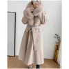 Frauen Pelz Faux OFTBUY 2023 Winter Jacke Frauen Natürliche Echt Kragen Manschetten Gürtel Xlong Dicke Warme Wolle Mantel Oberbekleidung Streetwear 231018