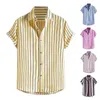 Men's T Shirts Spring/Summer Beach Shirt Short Sleeve Striped For Men Button Blouse Mens 60s Retro Clothes