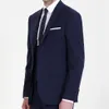 Men's 3 Piece Flat Collar Skinny Navy Blue Suits Business Modern Designed Custom Gentleman Men Suits Jacket Vest Pants240D